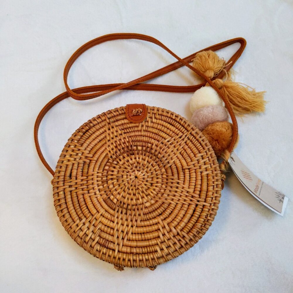 NWT MadeTerra Rattan & Leather Crossbody Handbag